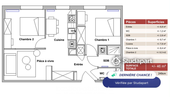 Logement étudiant T3 &agrave; Puteaux (92800)