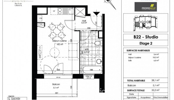 Logement tudiant Studio à Croix (59170)