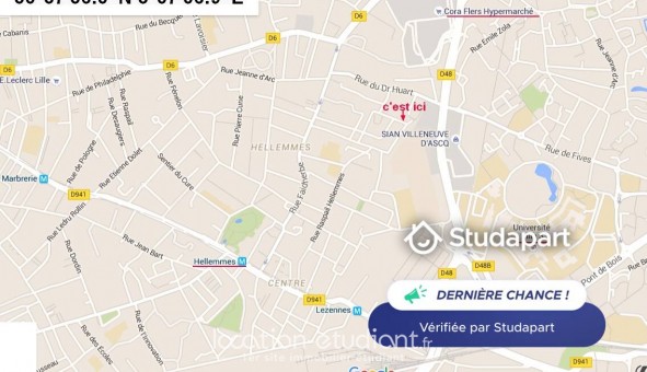 Logement �tudiant Studio &agrave; Lille (59800)