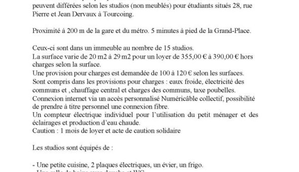 Logement tudiant Studio à Tourcoing (59200)
