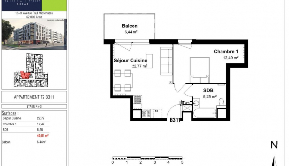 Logement �tudiant T2 &agrave; Arras (62000)