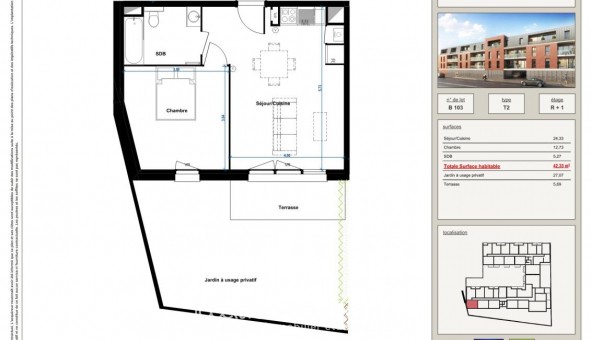 Logement �tudiant T2 &agrave; Arras (62000)
