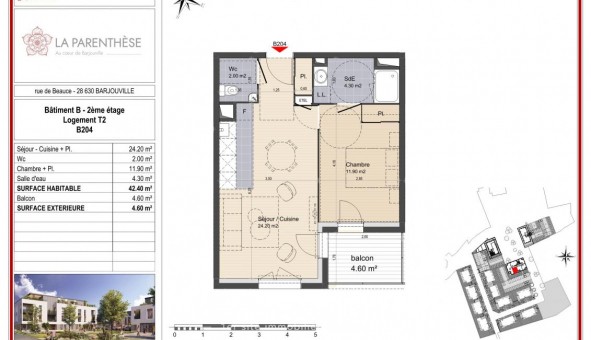 Logement tudiant T2 à Barjouville (28630)