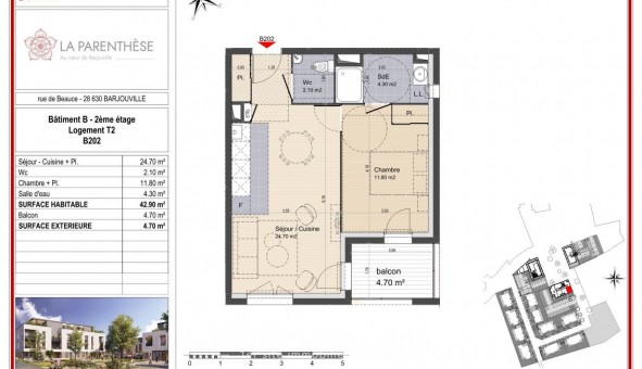 Logement tudiant T2 à Barjouville (28630)