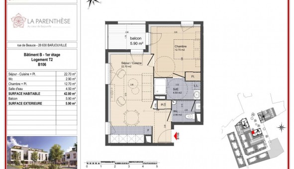 Logement tudiant T2 à Barjouville (28630)