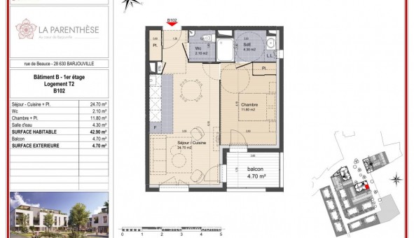Logement tudiant T2 à Barjouville (28630)