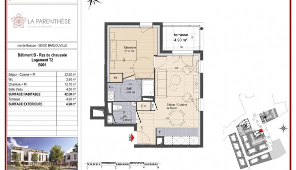 Logement tudiant T2 à Barjouville (28630)