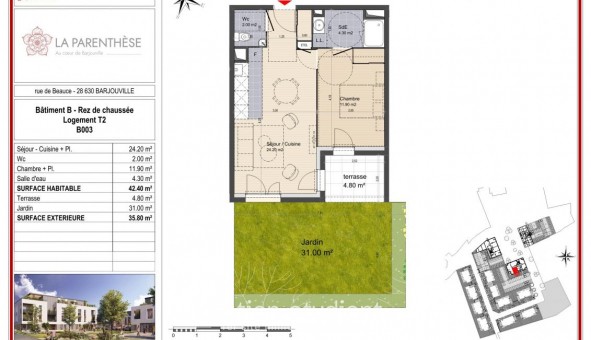 Logement tudiant T2 à Barjouville (28630)