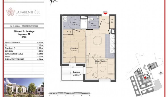 Logement tudiant T2 à Barjouville (28630)