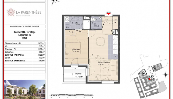 Logement �tudiant T2 &agrave; Barjouville (28630)