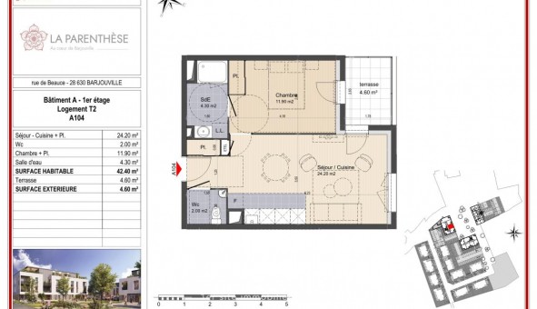 Logement �tudiant T2 &agrave; Barjouville (28630)