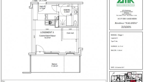 Logement �tudiant T2 &agrave; Besan�on (25000)