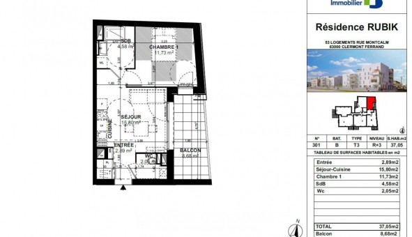 Logement �tudiant T2 &agrave; Clermont Ferrand (63000)