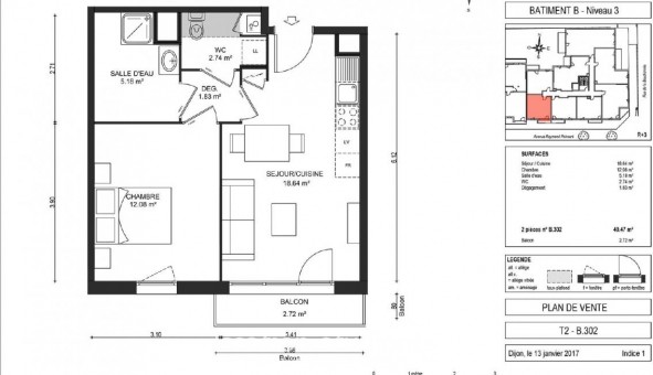 Logement tudiant T2 à Dijon (21000)