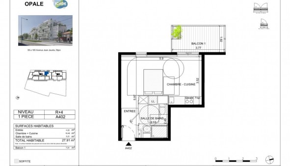 Logement �tudiant T2 &agrave; Dijon (21000)