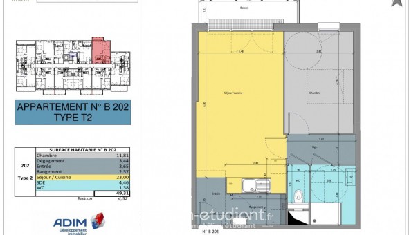 Logement tudiant Location T2 Vide Le Petit Quevilly (76140)