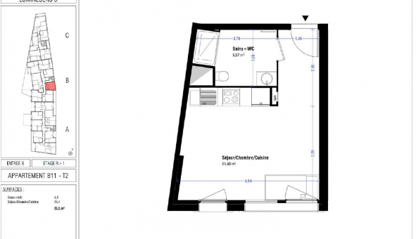Logement �tudiant T2 &agrave; Lens (62300)