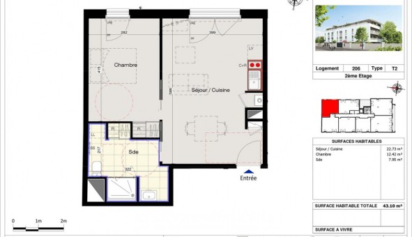 Logement �tudiant T2 &agrave; Nantes (44200)