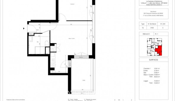 Logement �tudiant T2 &agrave; Nantes (44200)