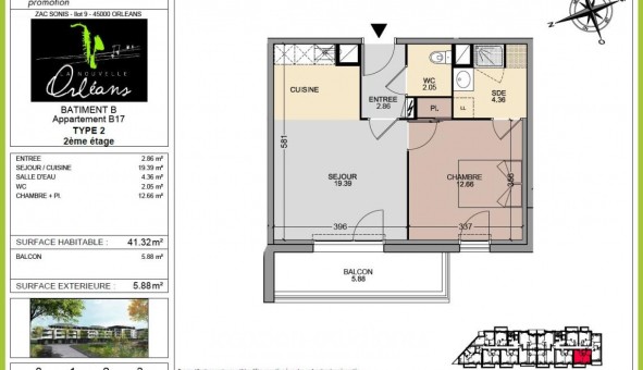 Logement �tudiant T2 &agrave; Orl�ans (45100)