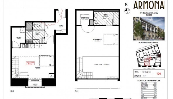 Logement �tudiant T2 &agrave; Reims (51100)