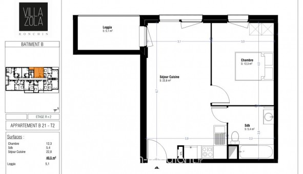 Logement �tudiant T2 &agrave; Ronchin (59790)