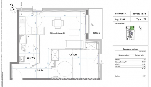 Logement �tudiant T2 &agrave; Rouen (76100)