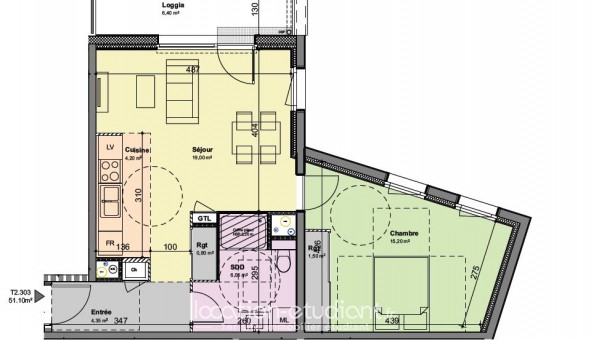 Logement �tudiant T2 &agrave; Rouen (76100)