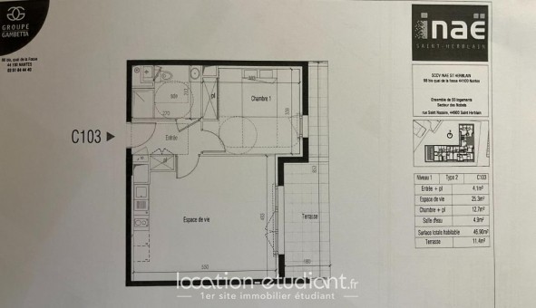 Logement �tudiant T2 &agrave; Saint Herblain (44800)