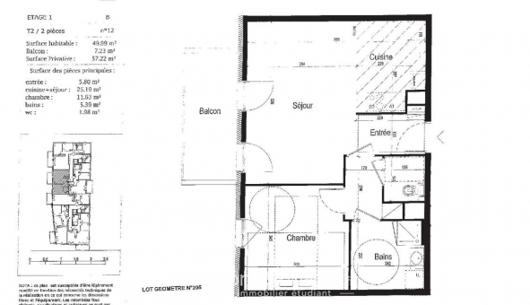 Logement �tudiant T2 &agrave; Strasbourg (67000)