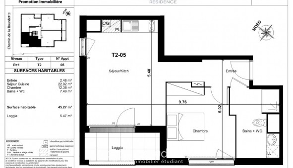 Logement �tudiant T2 &agrave; Toulouse (31500)