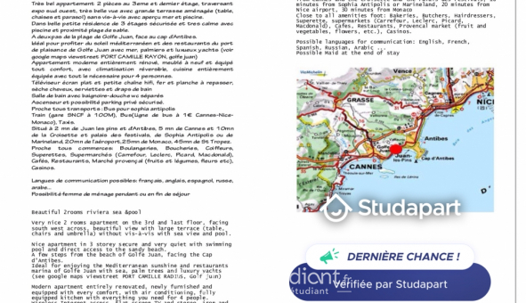 Logement �tudiant T2 &agrave; Vallauris (06220)