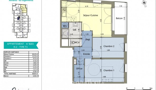 Logement tudiant T3 à Amiens (80090)