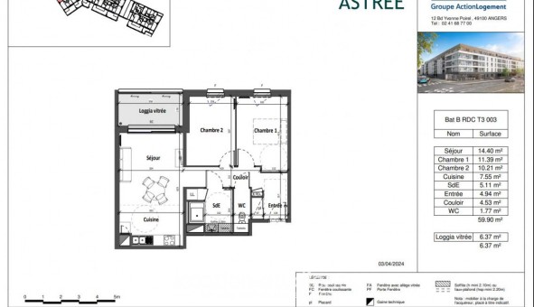 Logement tudiant T3 à Angers (49000)