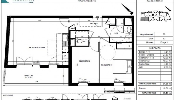 Logement tudiant T3 à Angers (49000)