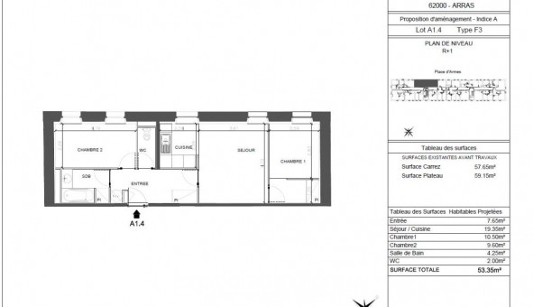 Logement tudiant T3 à Arras (62000)