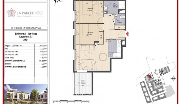 Logement tudiant T3 à Barjouville (28630)