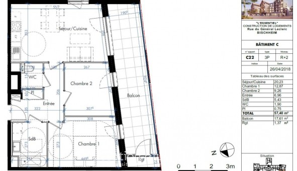 Logement �tudiant T3 &agrave; Bischheim (67800)
