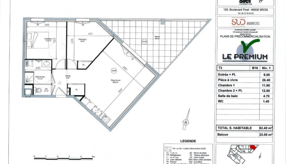 Logement �tudiant T3 &agrave; Bron (69500)