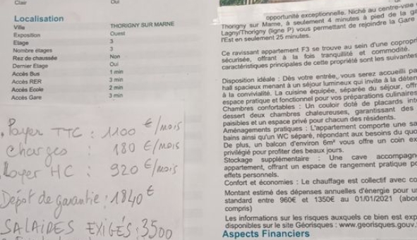 Logement �tudiant T3 &agrave; Carnetin (77400)