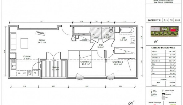 Logement tudiant T3 à Dijon (21000)