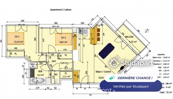 Logement tudiant T3 à Issy les Moulineaux (92130)