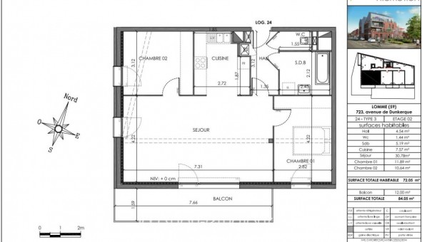 Logement �tudiant T3 &agrave; Lille (59800)