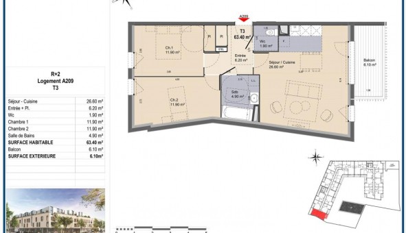 Logement �tudiant T3 &agrave; Luisant (28600)