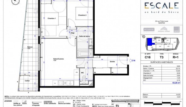 Logement �tudiant T3 &agrave; Nantes (44200)