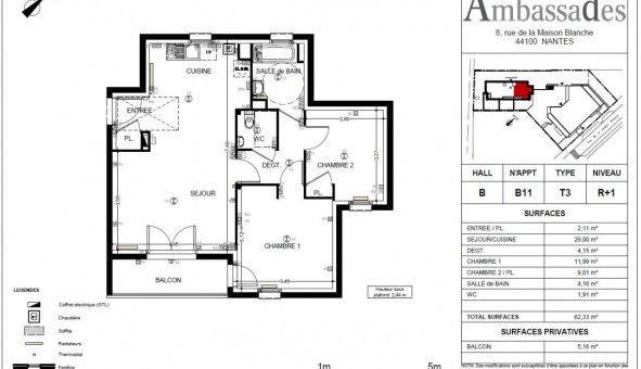 Logement �tudiant T3 &agrave; Nantes (44200)