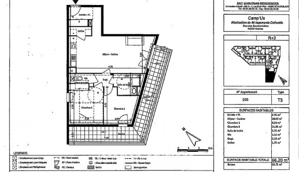 Logement �tudiant T3 &agrave; Nantes (44200)