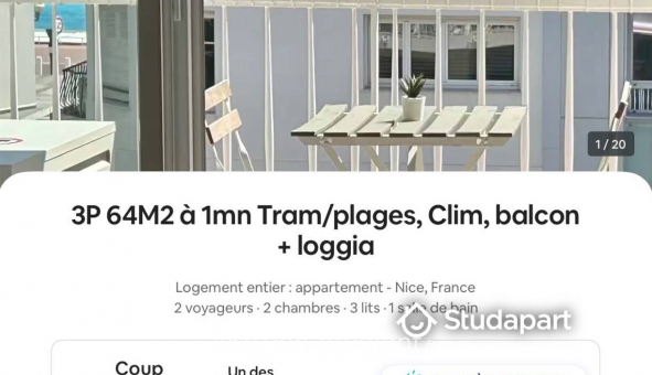 Logement �tudiant T3 &agrave; Nice (06100)