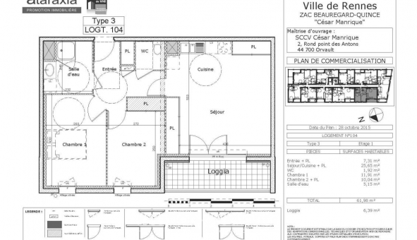 Logement �tudiant T3 &agrave; Rennes (35000)