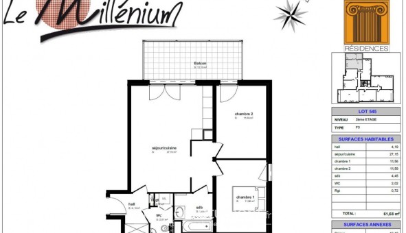 Logement �tudiant T3 &agrave; Riedisheim (68400)